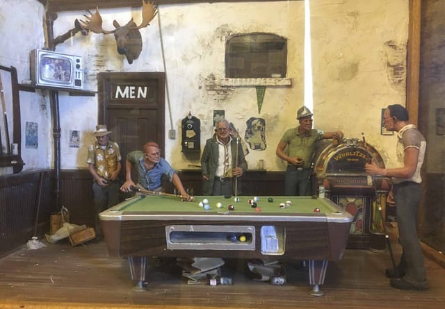 Pool hall display with life-size figures