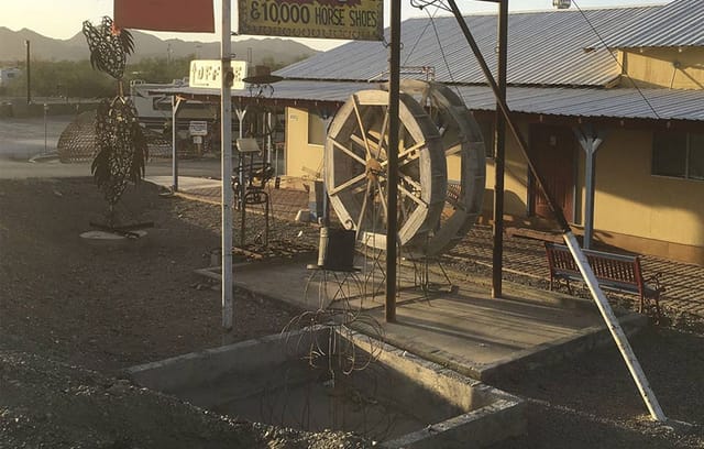 Water wheel and horseshoe sculptures in the Mechanical Zoo