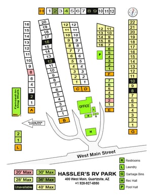 Hassler's RV Park Quartzsite Arizona RV Site Map